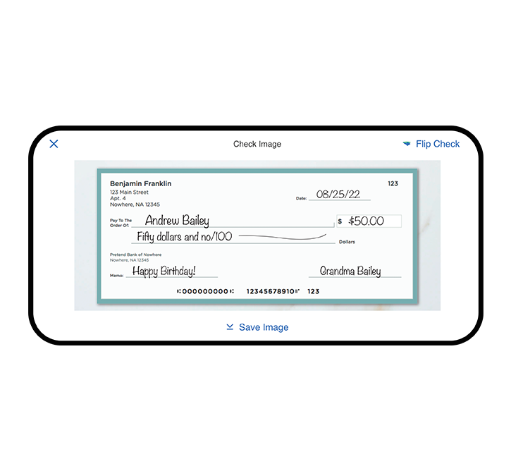 a phone screen image depicting a mobile check deposit