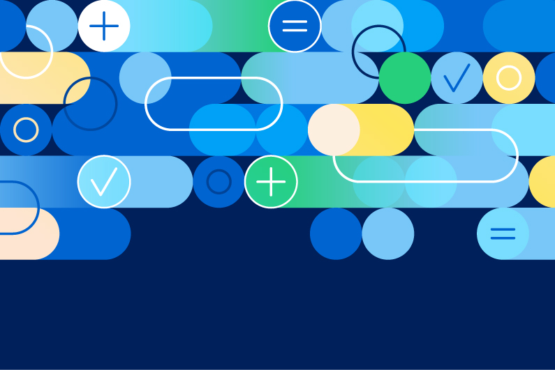 abstract image of plus signs and check signs and various shapes